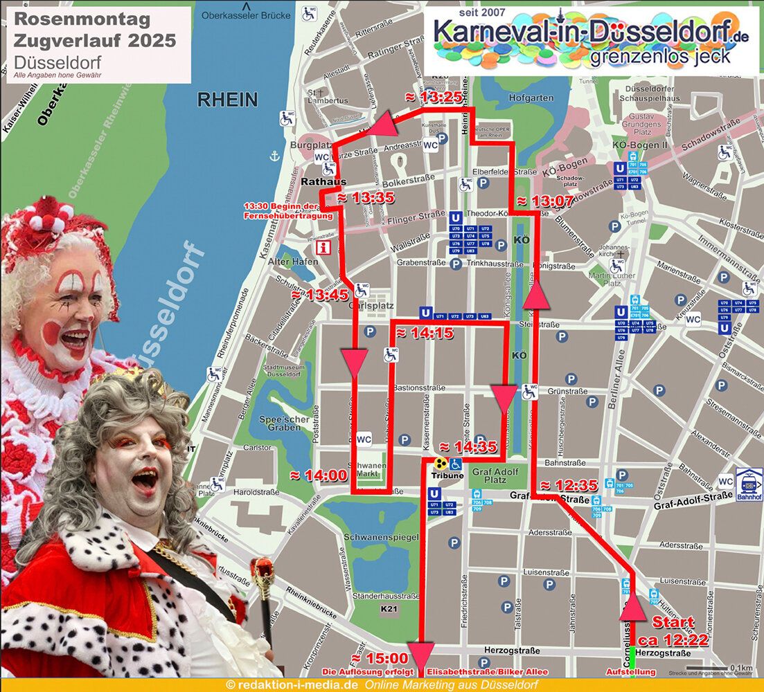Plan mit dem Rosenmontag Zugweg Düsseldorf 2025