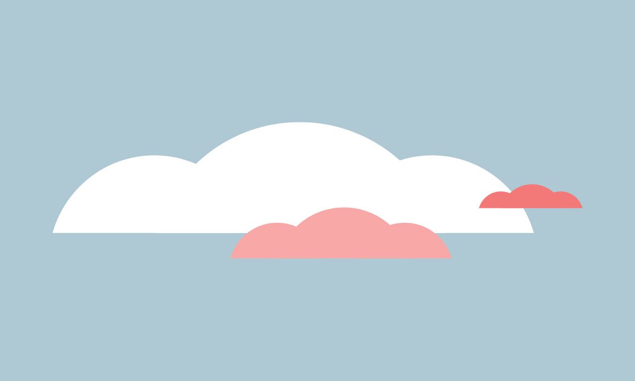 Illustration drei Wolken in weiß, rosa und korallenrot