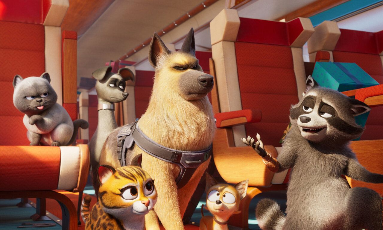 Szene aus dem Animationsfilm Tierisch abgefahren, verschiedene Tiere laufen ducrh ein Zugabteil