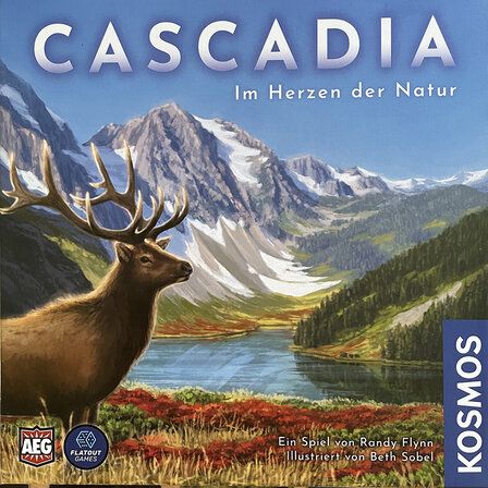 Verpackung des Spiels Cascadia, Landschaft mit Hirsch