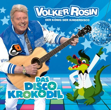 Volker Rosin mit Gitarre und illustriertem Krokodil auf CD-Cover