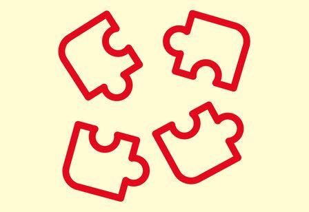 Icon rote Puzzleteile auf gelbem Grund