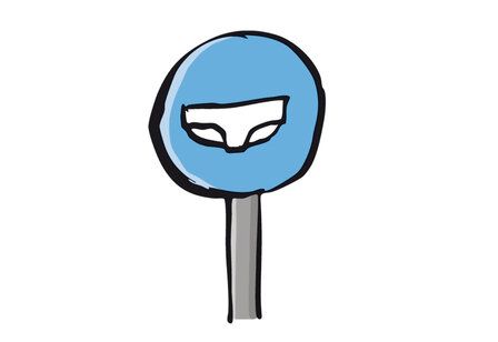 Illustration eines Straßenschilds mit einer Unterhose als Motiv