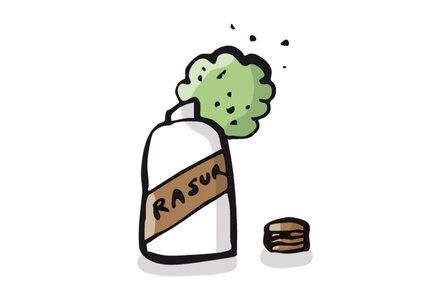 Illustration Rasierschaumflasche mit grünem Schaum