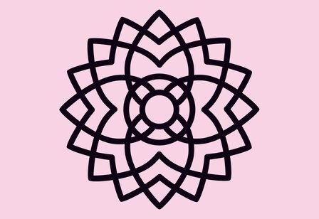 schwarze Strichzeichnung einer Mandala-Blume auf rosa Hintergrund