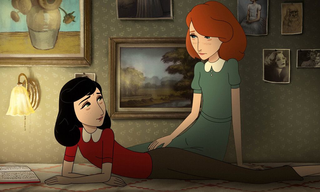 Zeichentrickfilm, ein Mädchen liegt mit dem Tagebuch auf einem Bett, ein anderes sitzt daneben, sie unterhalten sich und gucken traurig