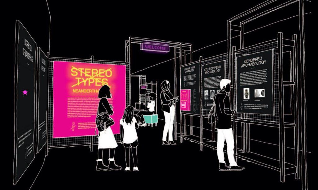 Skizze der Ausstellung Stereotypes Neanderthalerin