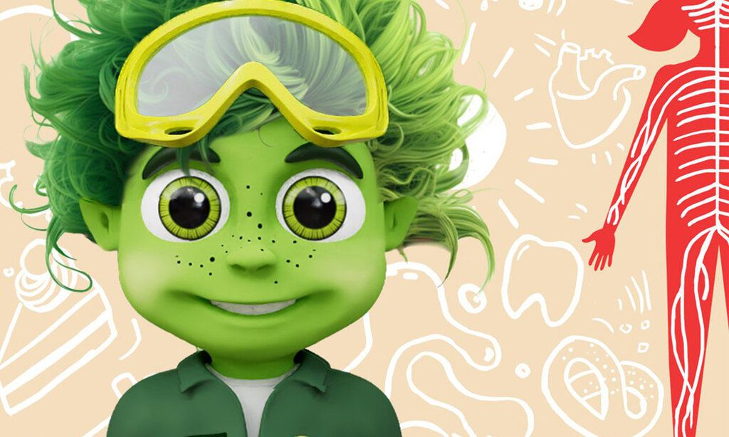 Illustration Flipsi als grünes Männchen mit großen Augen