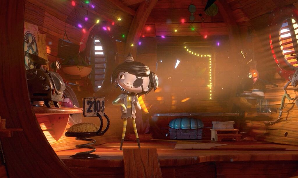 Animationsfilm, kleine Piratin im holzvertäfelten Raum