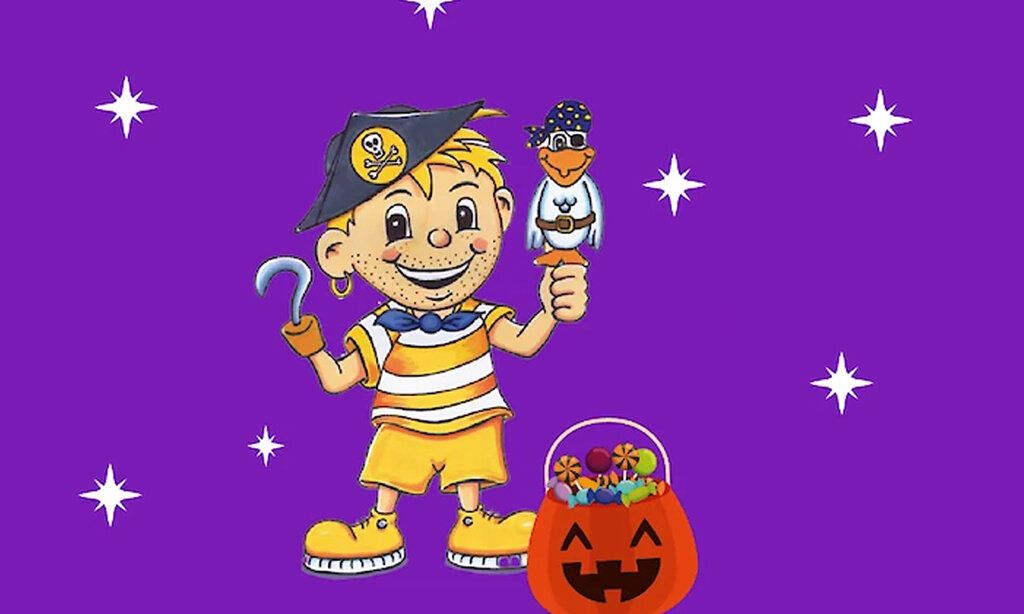 Denni Düssel und seine Möwe im Halloween-Look