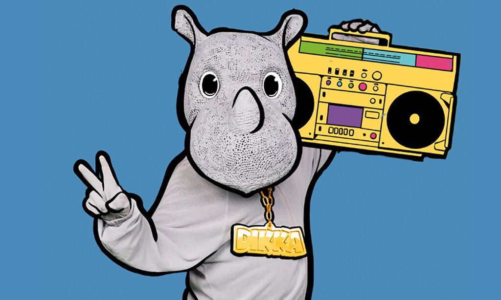 DIKKA Nashorn mit Ghettoblaster, Hintergrund blau
