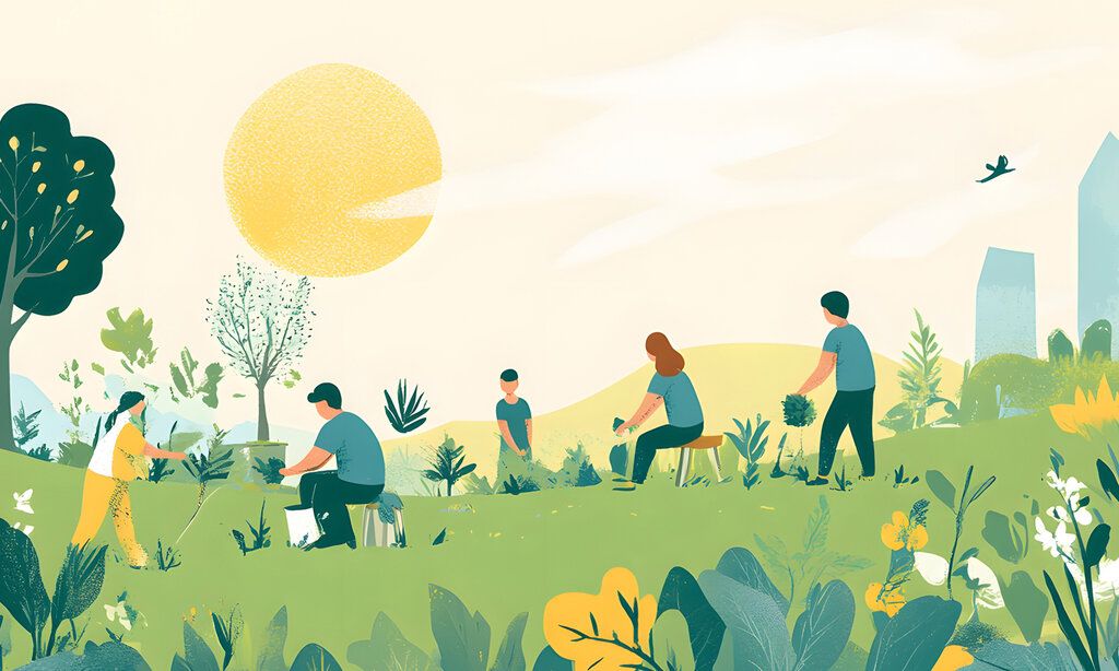 Illustration von Leuten, die in der Stadt gärtnern