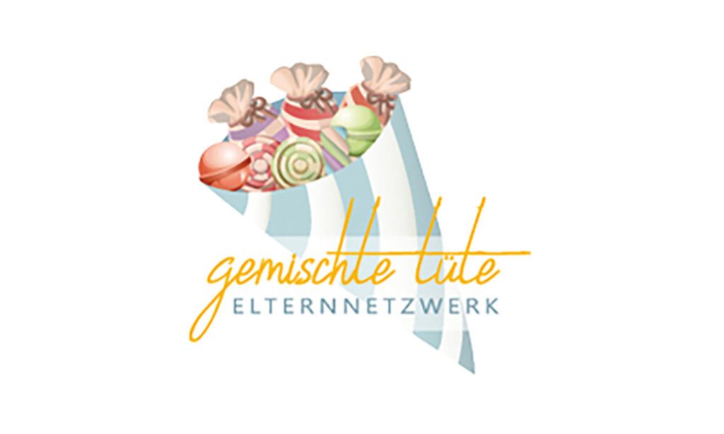 Illustration einer Gemischten Tüte mit Bonbons, Schriftzug Gemischte Tüte Elternnetzwerk darüber