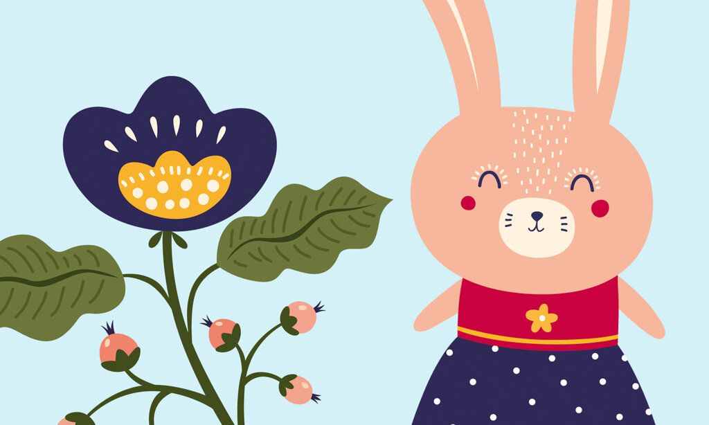 Vektor-Illustration, Blume und Hase im Kleid