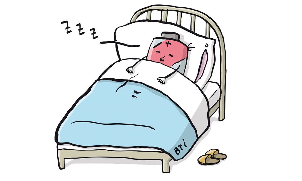 Illustration einer Batterie, die im Bett liegt