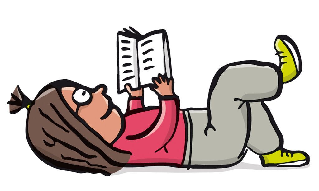 Illustration eines Mädchens, das liegend liest