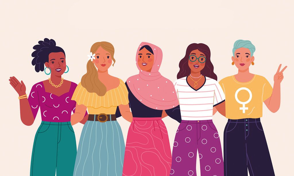 Vektor-Illustration, verschiedene Frauenstehennebeneinander