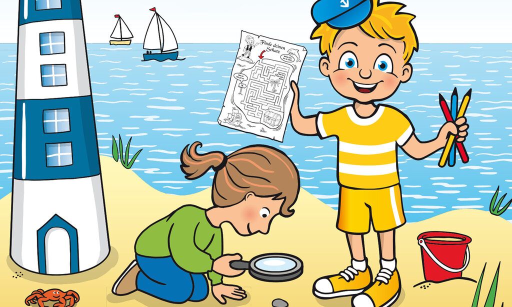 Illustration, Denni Düssel und ein Mächen sind am Strand