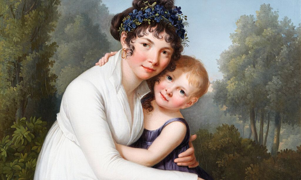 Ölbild, Porträt Madame de Lucqui mit ihrer Tochter Anne Aglae Deluchi