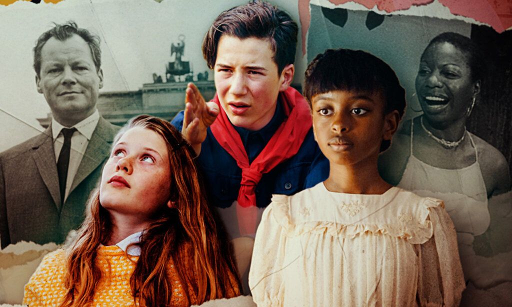 Collage von alten Fotos und jungen Schauspieler:innen