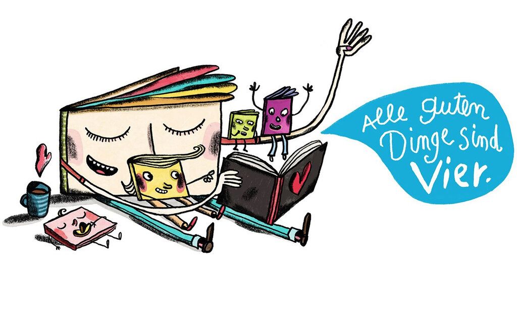 Illustration, große und kleine Bücher lesen ein Buch