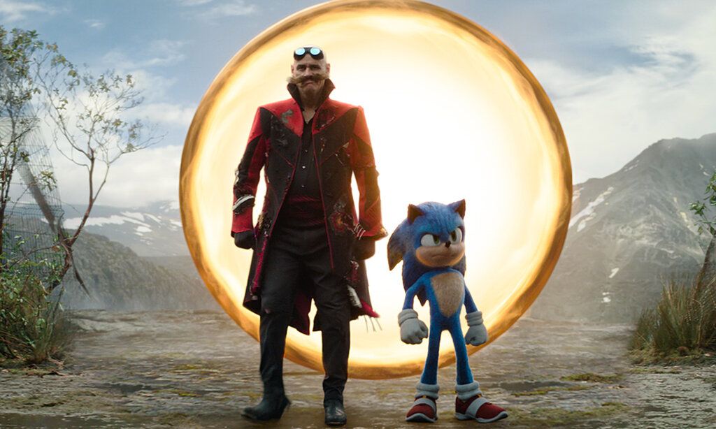 Jim Carrey as Ivo Robotnik and Sonic (Ben Schwartz) in Sonic the Hedgehog 3 from Paramount Pictures and Sega of America, Inc.
