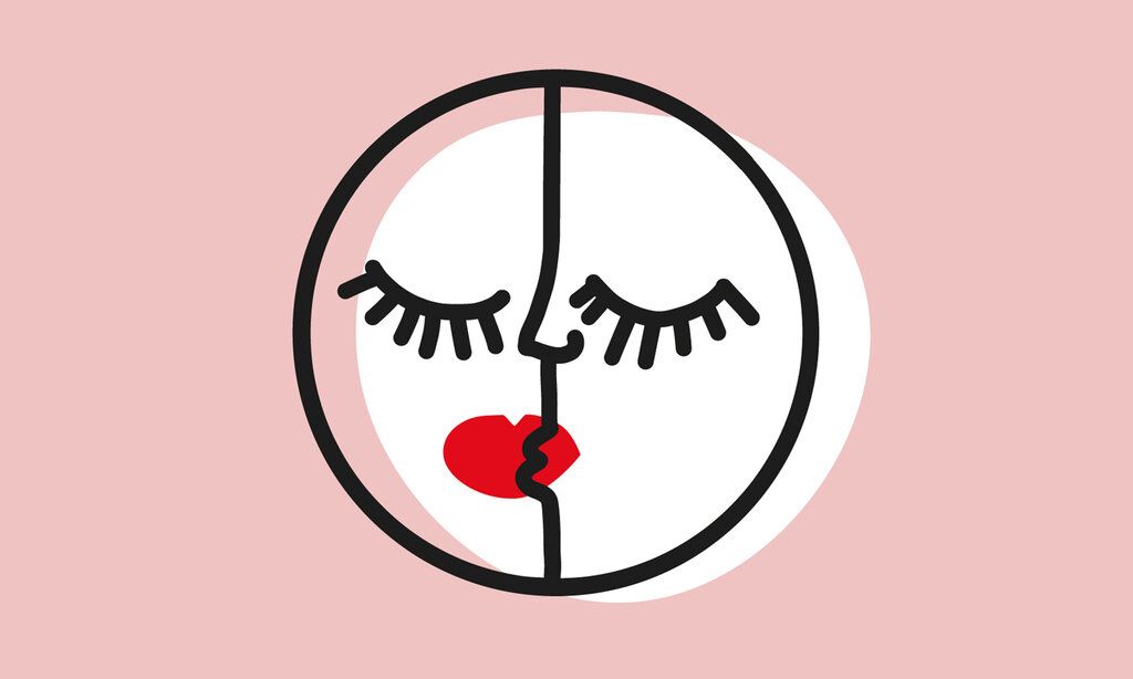 The Family Circle Logo, Vektor-Illustration, ein stilisiertes Gesicht mit einem roten Mund auf rosa Hintergrund