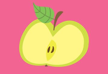 Illustration von aufgeschnittendem grünen Apfel auf pinkem Hintergrund 
