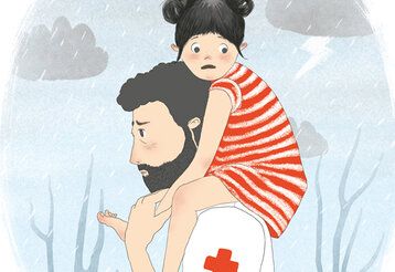Illustration zum Thema Kinderrecht auf Hilfe im Katastrophenfall