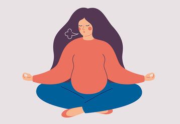Illustration einer Schwangeren im Schneidersitz, die Yoga macht
