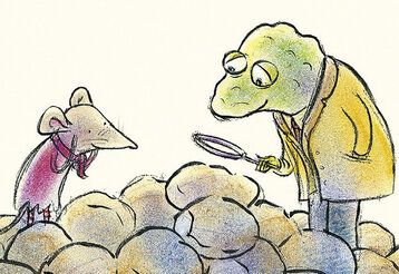 Illustration einer Maus und eines Frosches. Der Frosch hält eine Lupe in der Hand, beide sind bekleidet