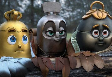 Animationsfilm, drei Glocken mit Gesichtern stehen nebeneinander