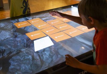 Ein Junge betrachtet eine interaktives Ausstellungsstück 