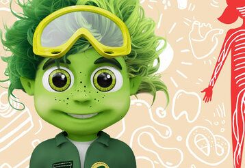 Illustration Flipsi als grünes Männchen mit großen Augen