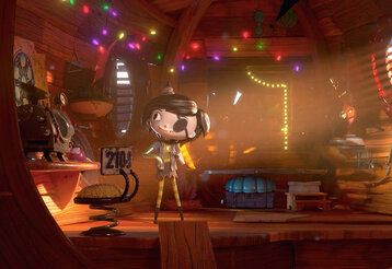 Animationsfilm, kleine Piratin im holzvertäfelten Raum