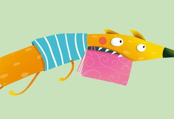 Vektorillustration eines Hundes, der ein Buch im Maul hat