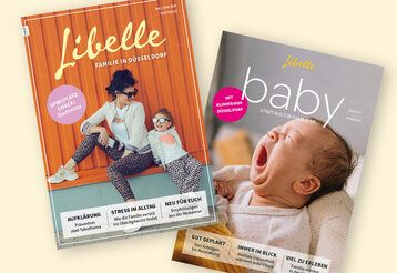 Die beiden Cover Libelle Mai und Baby 26, auf hellgelbem Grund