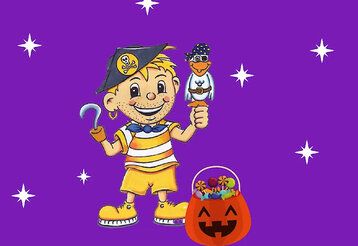 Denni Düssel und seine Möwe im Halloween-Look