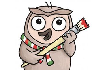 Illustration: Landtags-Eule Helene mit Pinsel