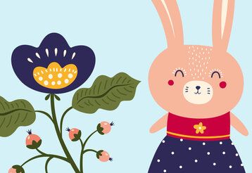 Vektor-Illustration, Blume und Hase im Kleid