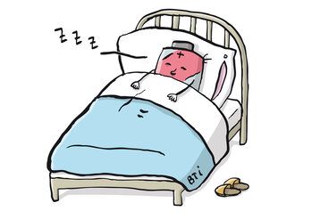Illustration einer Batterie, die im Bett liegt