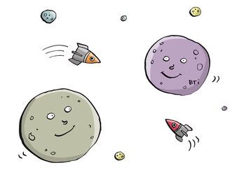 Illustration von Planeten und Raketen