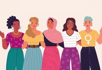 Vektor-Illustration, verschiedene Frauenstehennebeneinander