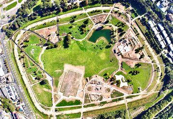 Landesgartenschau-Gelände in Neuss von oben fotografiert
