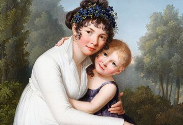 Ölbild, Porträt Madame de Lucqui mit ihrer Tochter Anne Aglae Deluchi