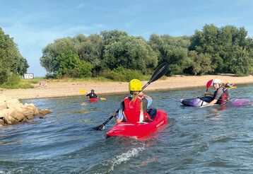 Paddler:innen auf dem Rhein
