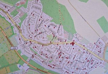 Plan von Unterbach, eingezeichnete Standorte von Trödelständen