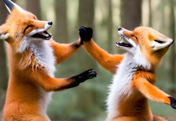 Zwei Füchse tanzen im Wald