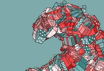 Geschenke türmen sich zu einer Welle auf, Illustration