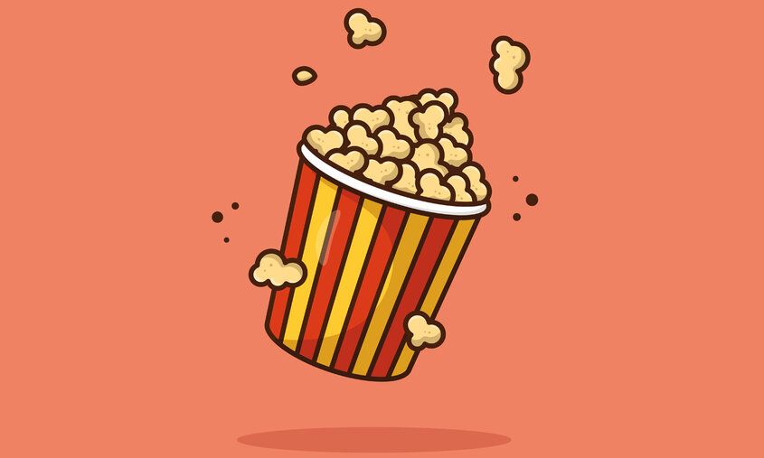 Illustration eines hüpfenden Popcorn-Eimers